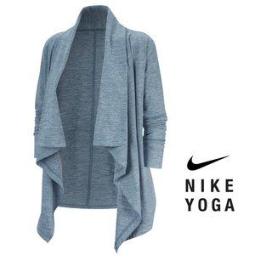 Nike Yoga Heather Blue Dri-FIT Drape Front Cardigan Wrap Womens Small